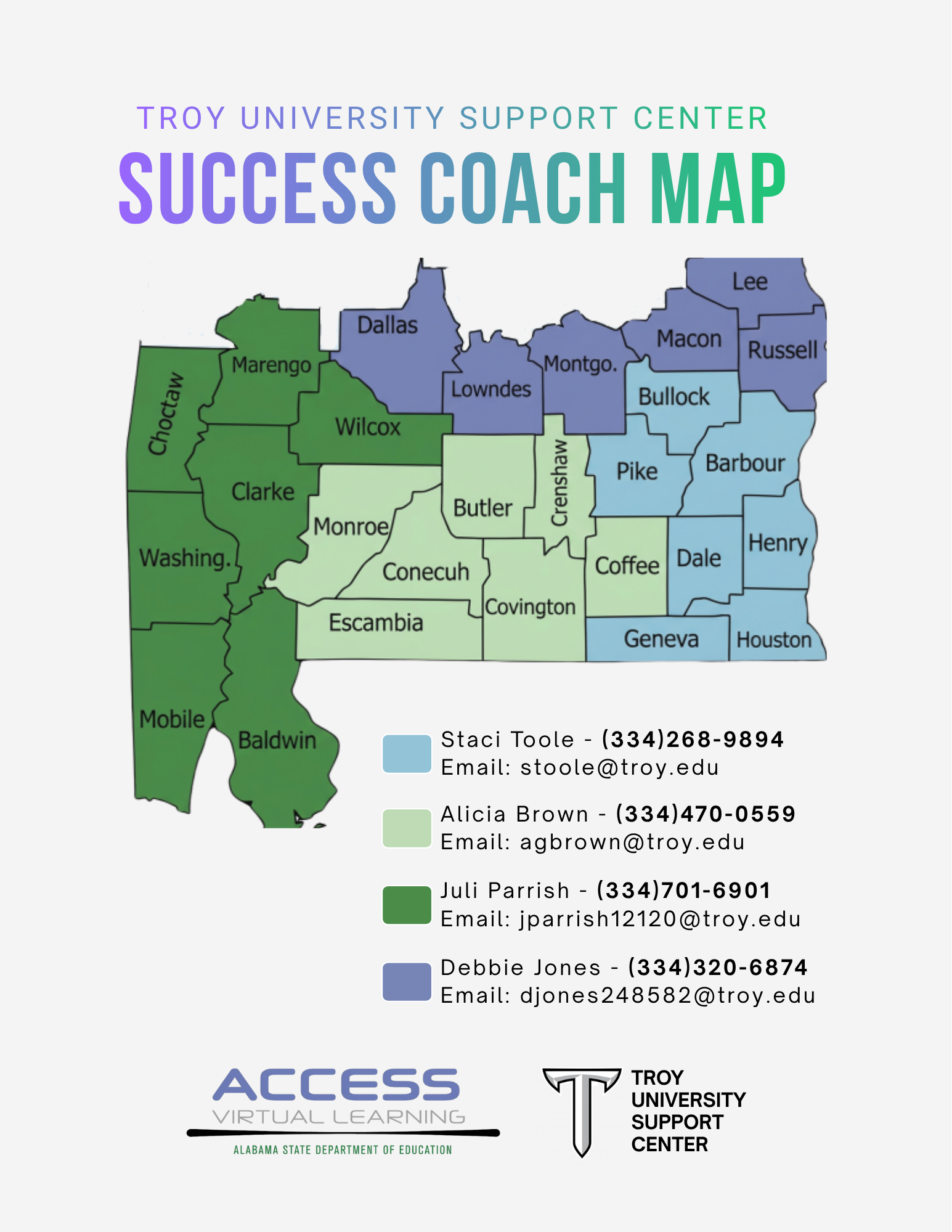 A region map defining success coach areas in the southeast region