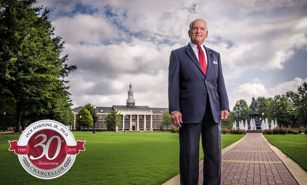 Chancellor Hawkins standing on the main quad at Troy University