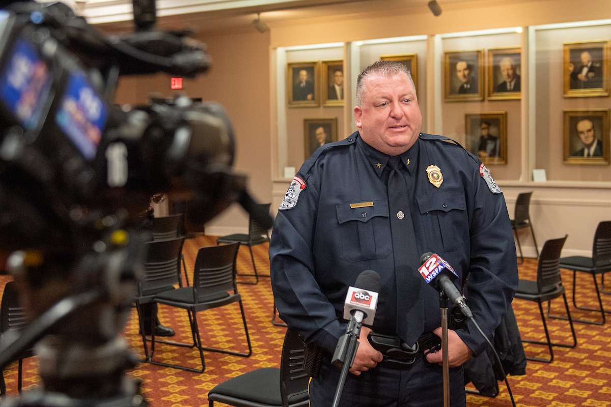 Chief Beaudry being interviewed  