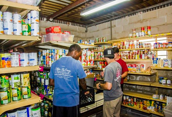 students working in food bank