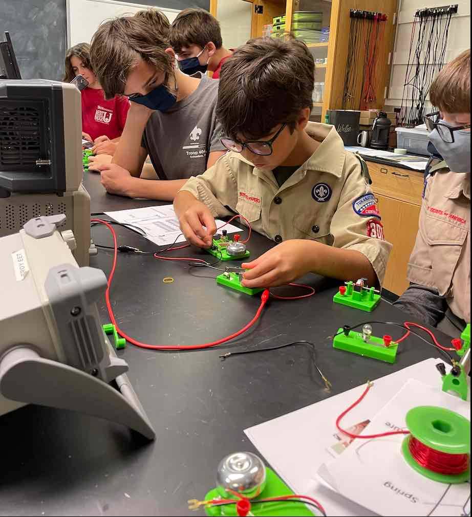 School Students participating in Boy Scout robotics program