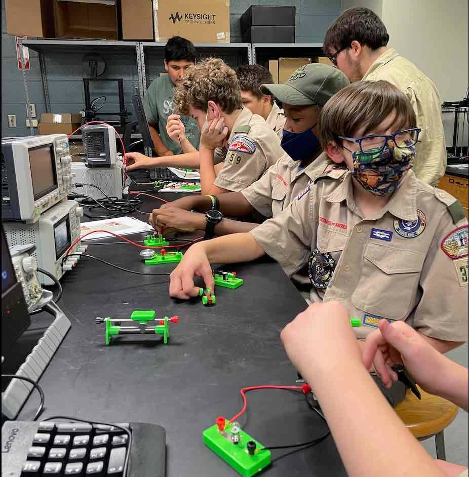 School Students participating in Boy Scout electricity program