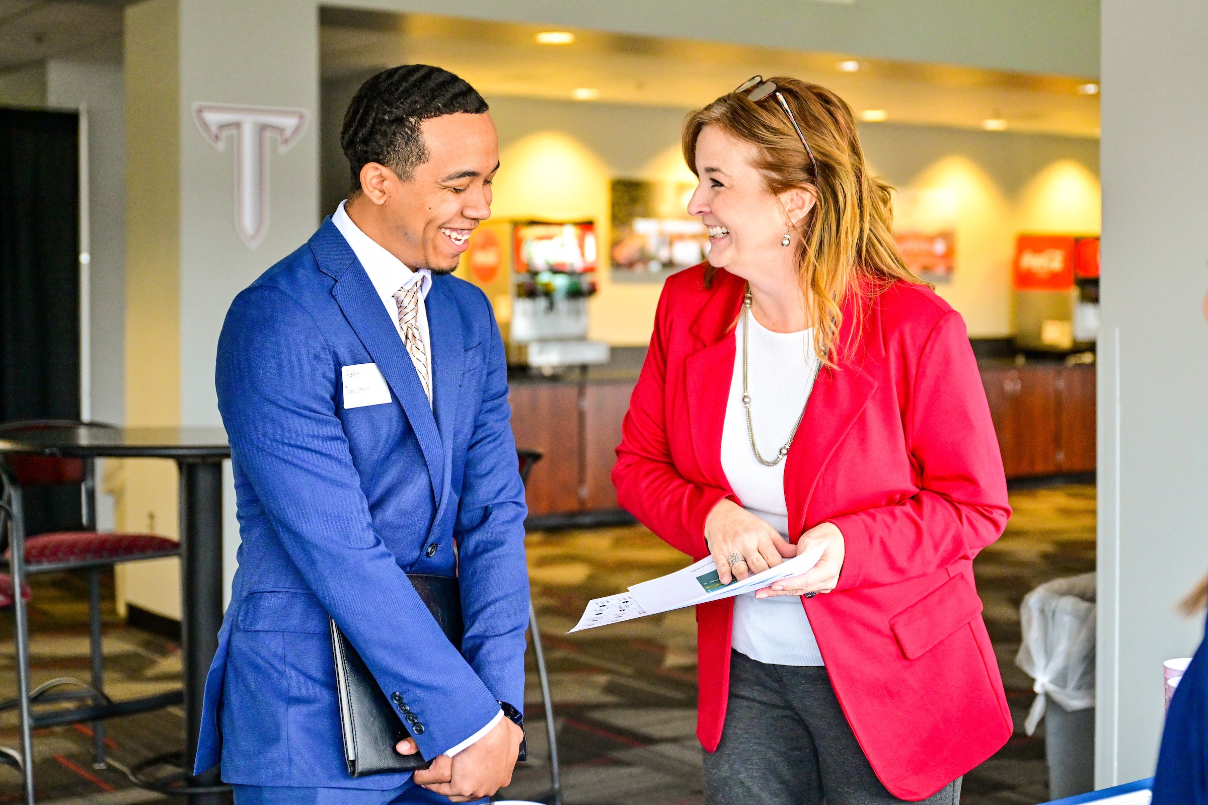 A student meeting an interviewer