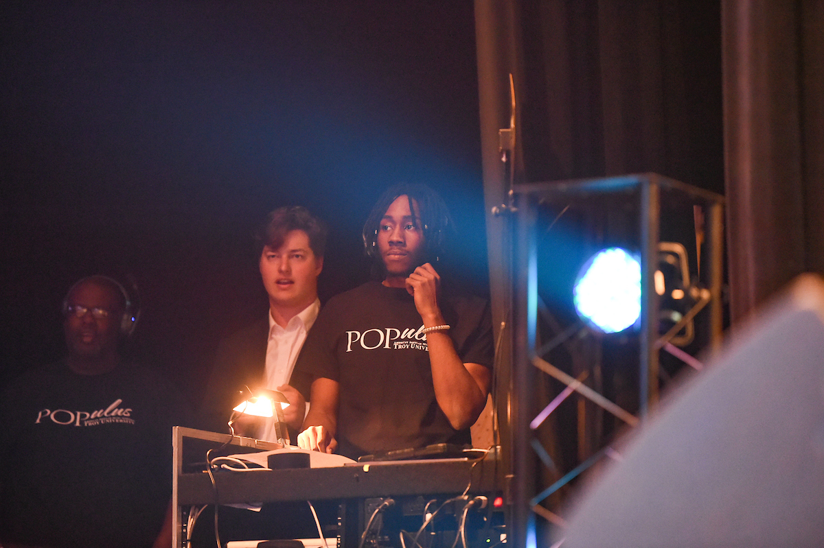 students working the sound board