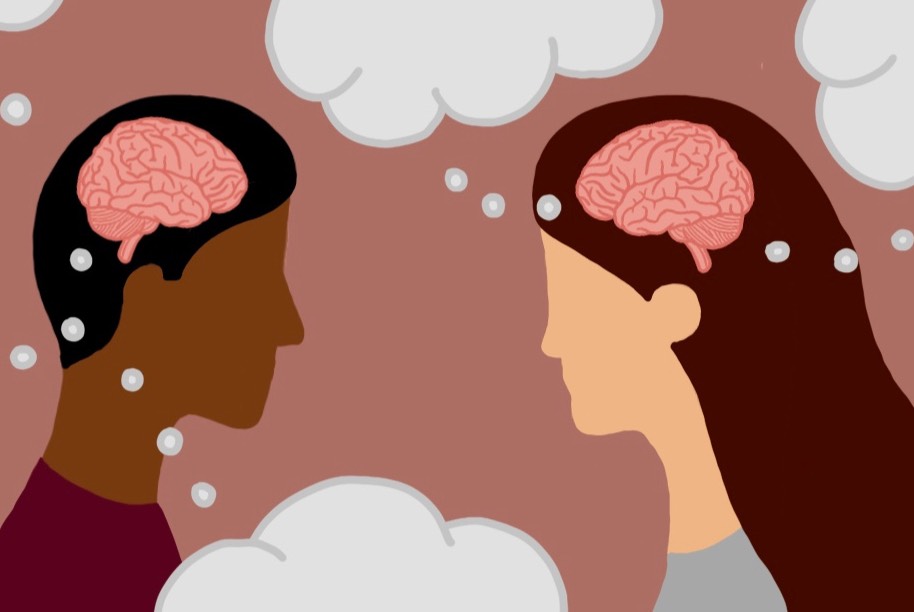 Illustration of two people thinking in clouds to represent Troy University Counseling Program 