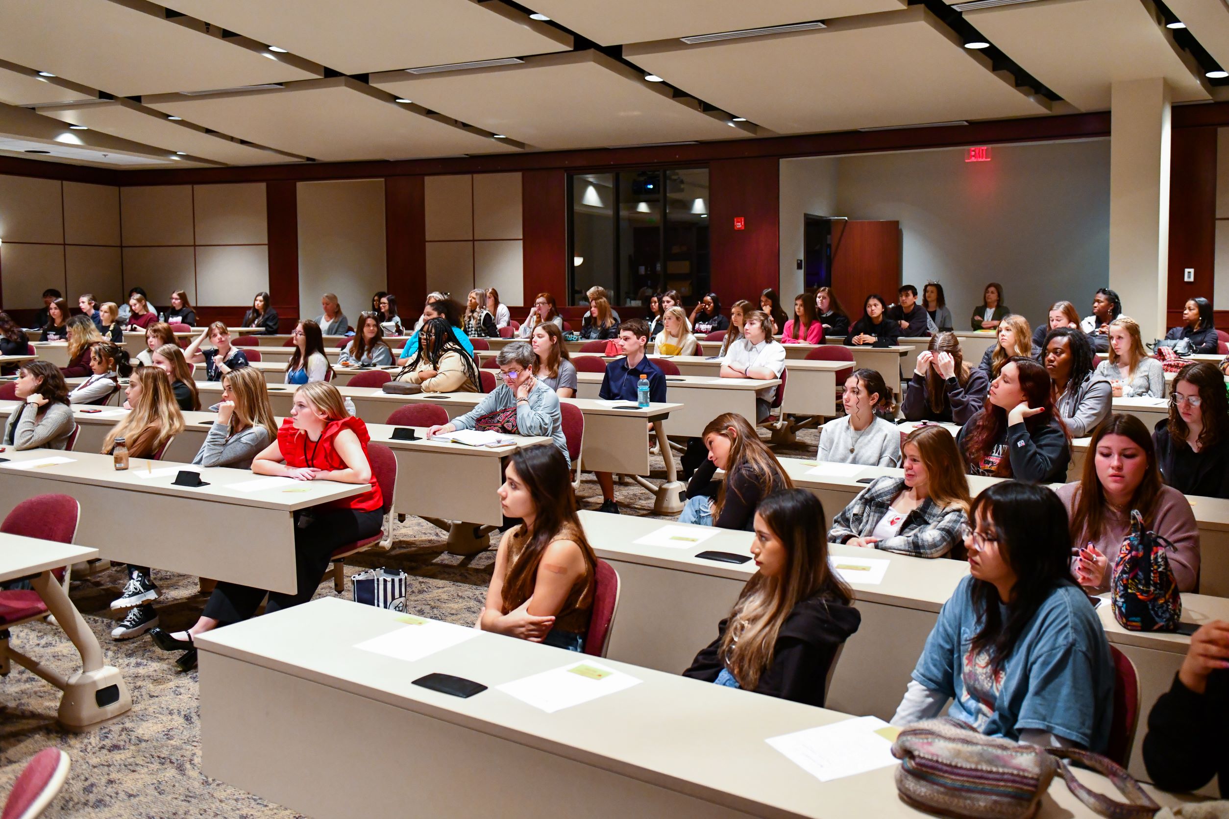 Troy University students listening to professor in classroom