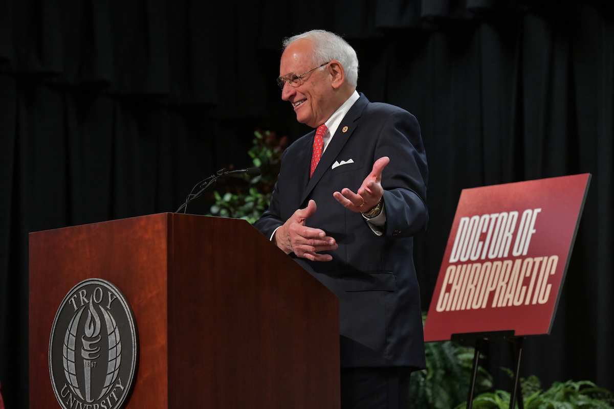 Dr. Jack Hawkins Jr. Smiling as he announces the Doctor of Chiropractic program for Troy University 