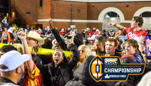 Troy University fans celebrate SBC Football championship