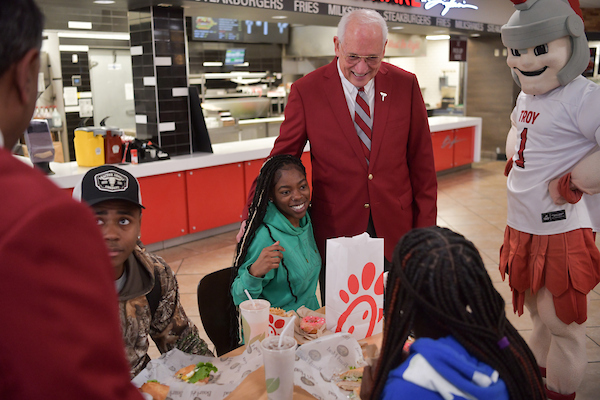 Dr. Hawkins in the Trojan Food Court
