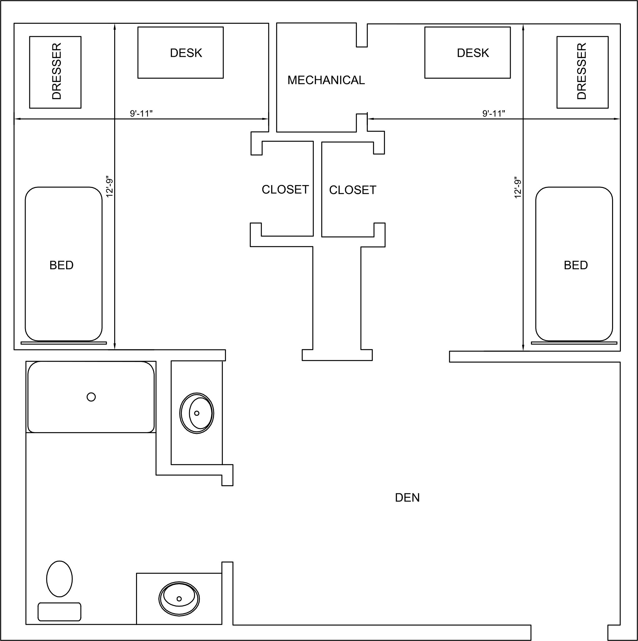 Newman Hall double room floor plan. 