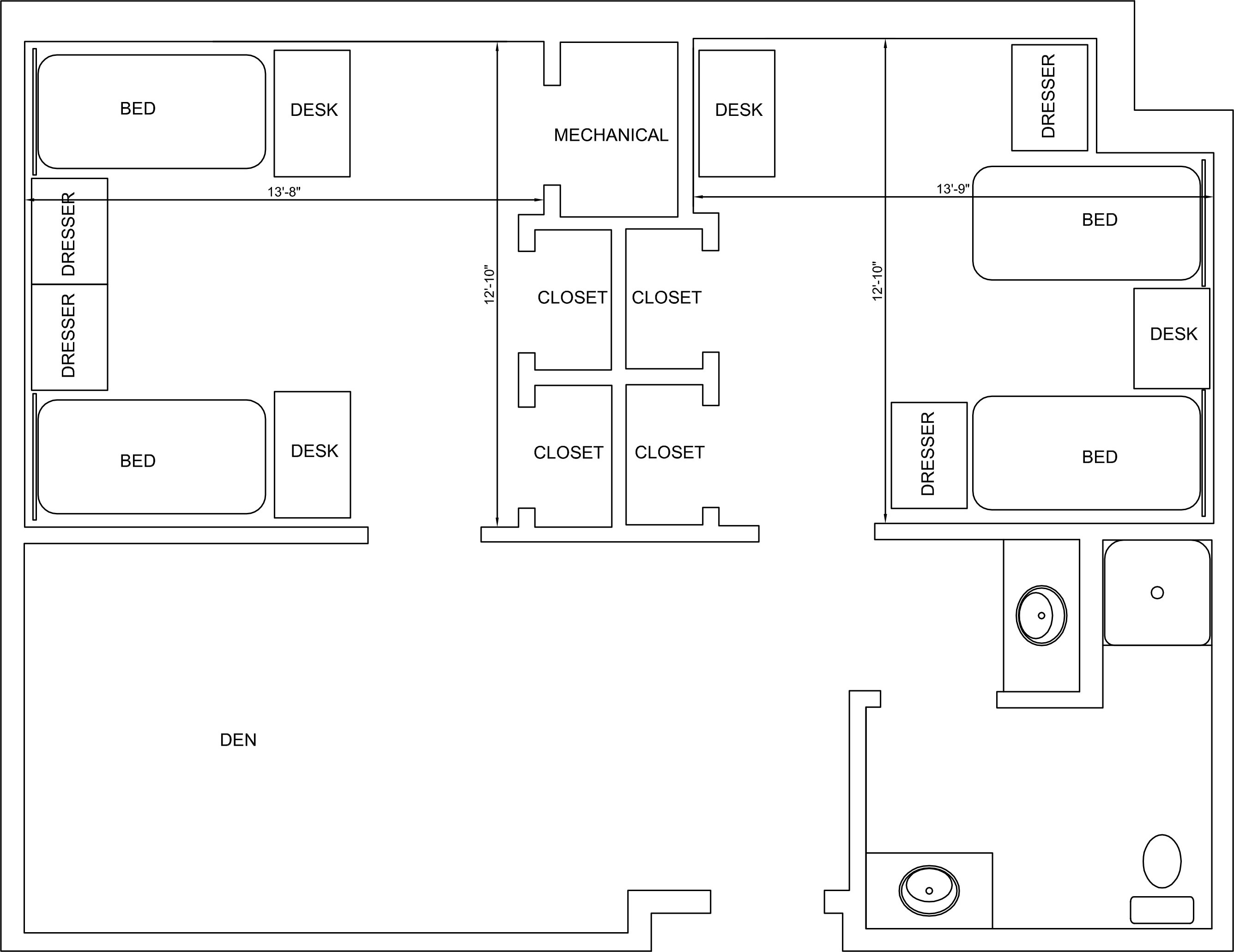 Newman Hall quad room floor plan. 