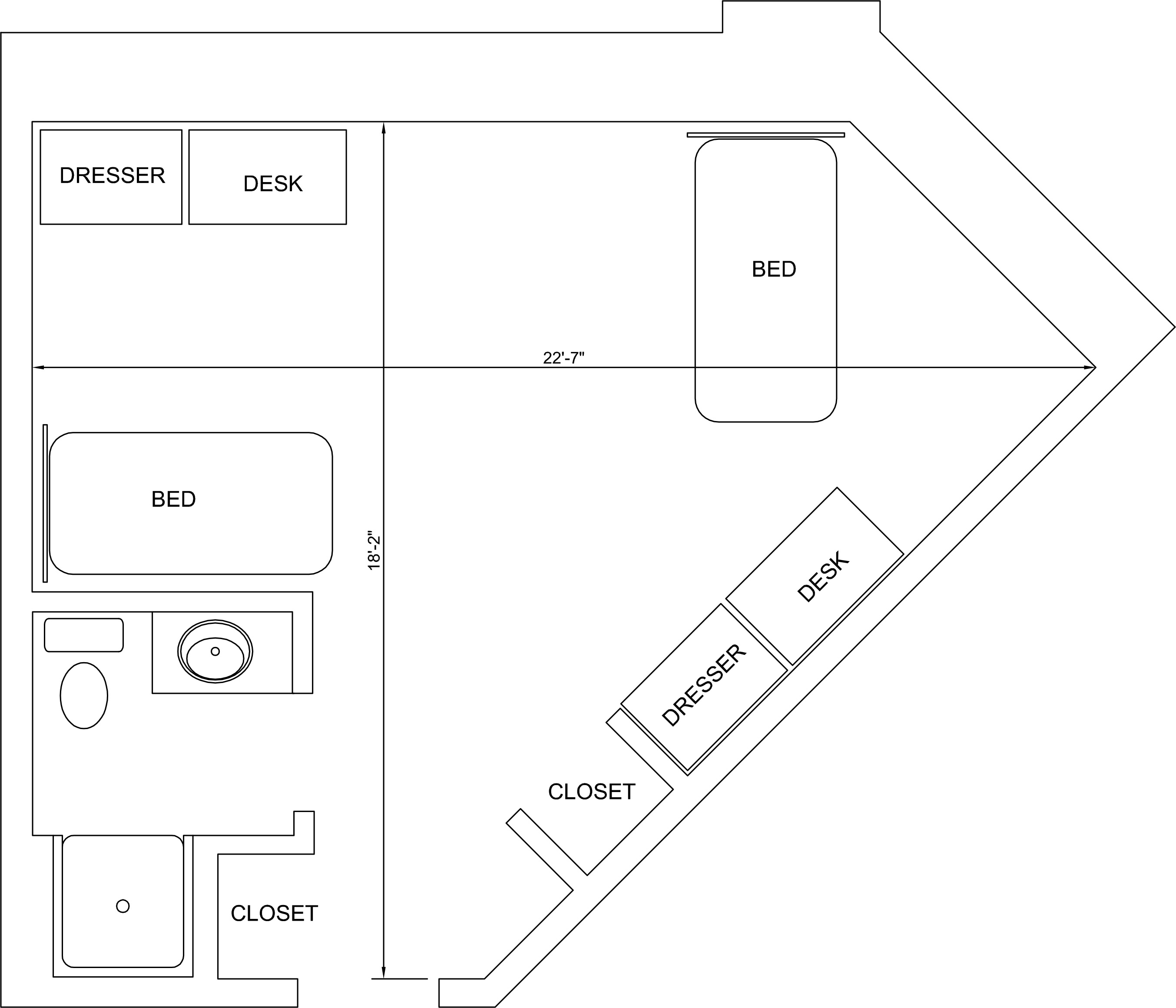 Rushing Hall double room floor plan.