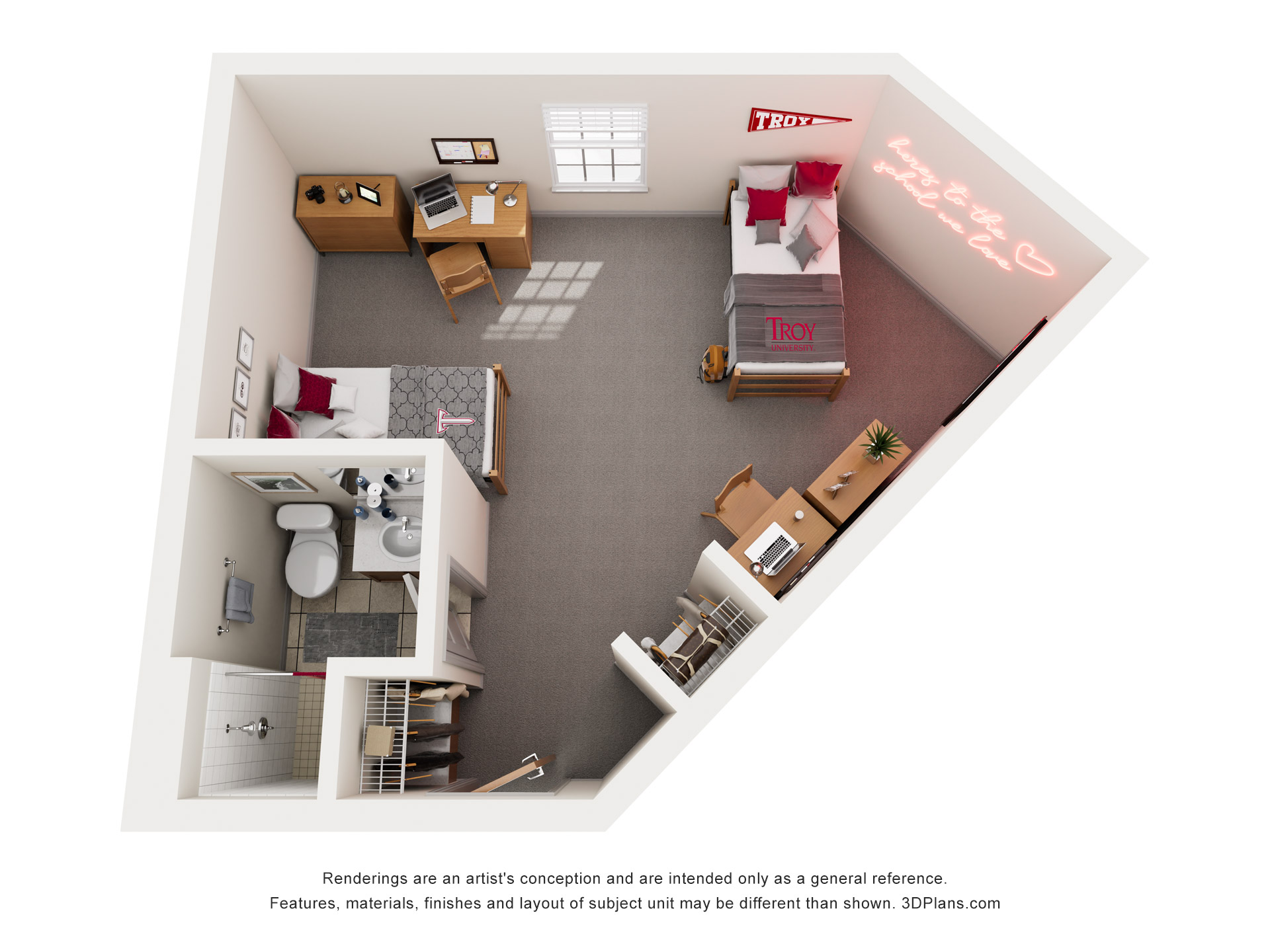 Rushing Hall double room floor plan