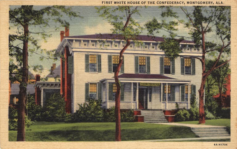 Color print of the two-story house which became the first White House of the Confederacy in Montgomery, Alabama.