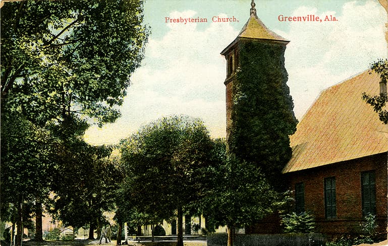 Color photograph of the Presbyterian Church in Greenville, Alabama.