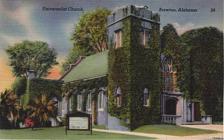 Color print of the Universalist Church in Brewton, Alabama.