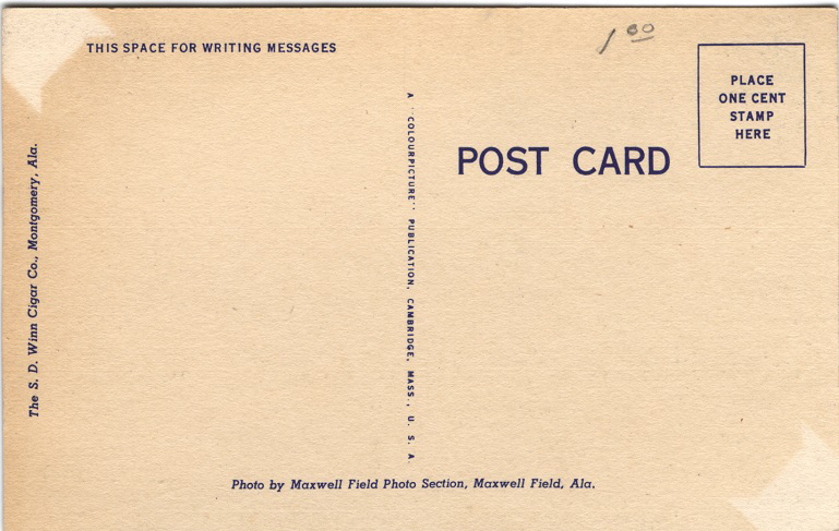 Postcard Back - Wright Flying School, Montgomery