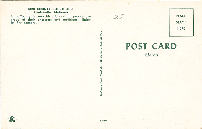 Postcard Back - Centreville: Courthouse