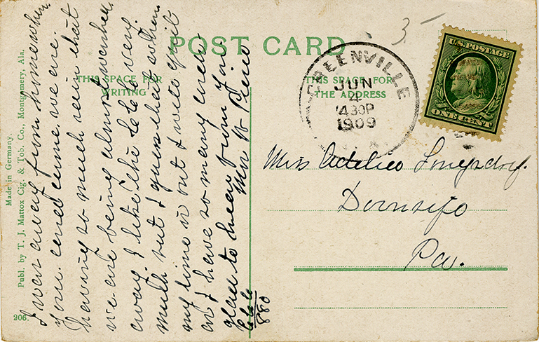 Postcard Back - Greenville: Hopewell Presbyterian Church