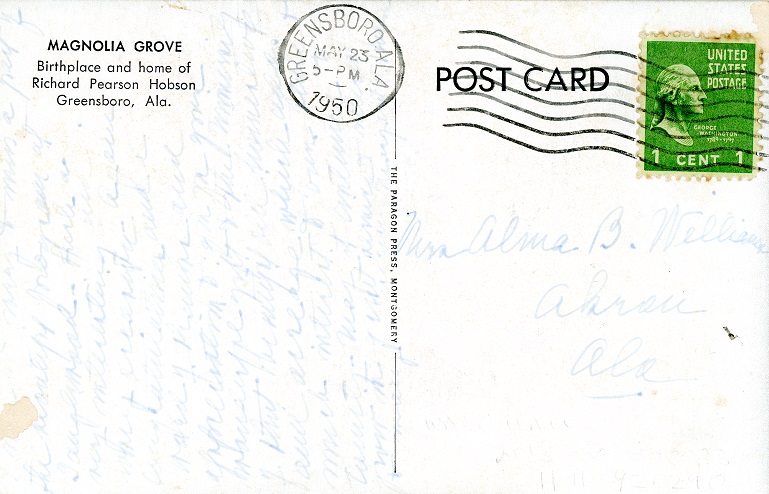 Postcard Back - Magnolia Grove, Greensboro