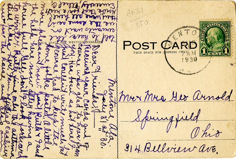 Postcard Back - Mentone Springs Hotel