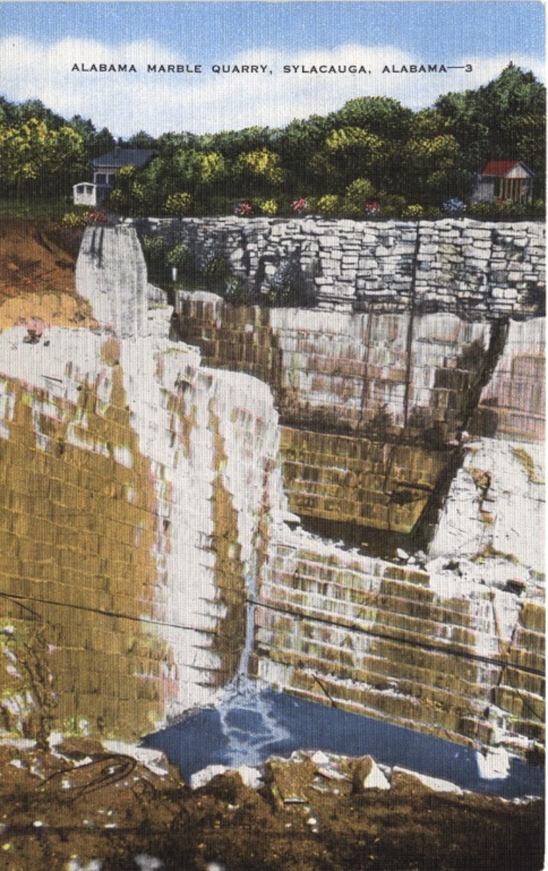 Color print of the marble quarry near Sylacauga, Alabama.