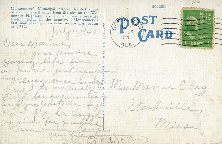 Postcard Back - Montgomery Municipal Airport