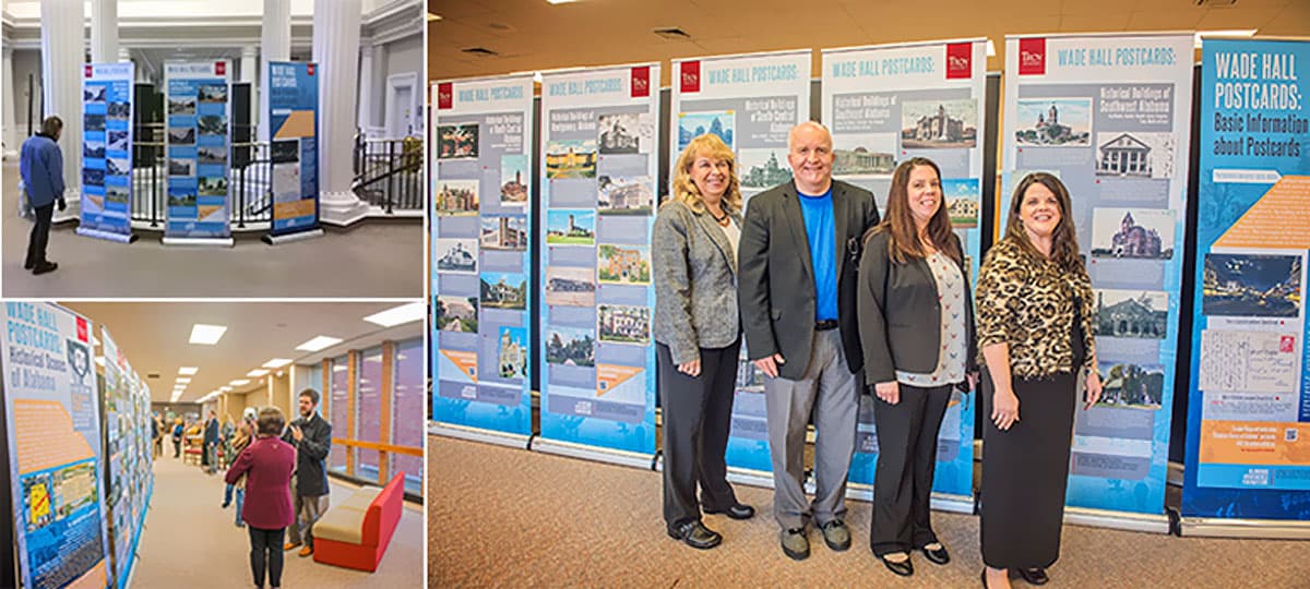 Group standing in front of Wade Hall Postcard Traveling Exhibit.