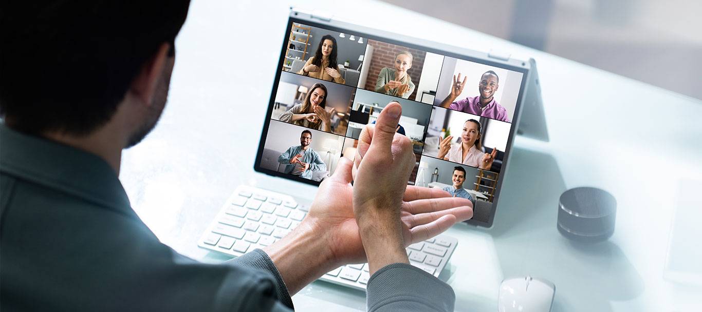 person doing sign language on conference call