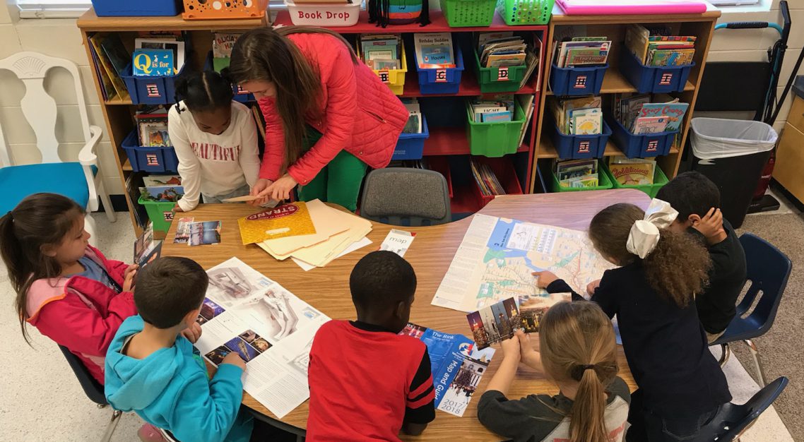 Students working on a writing project in Benton's first grade classroom.