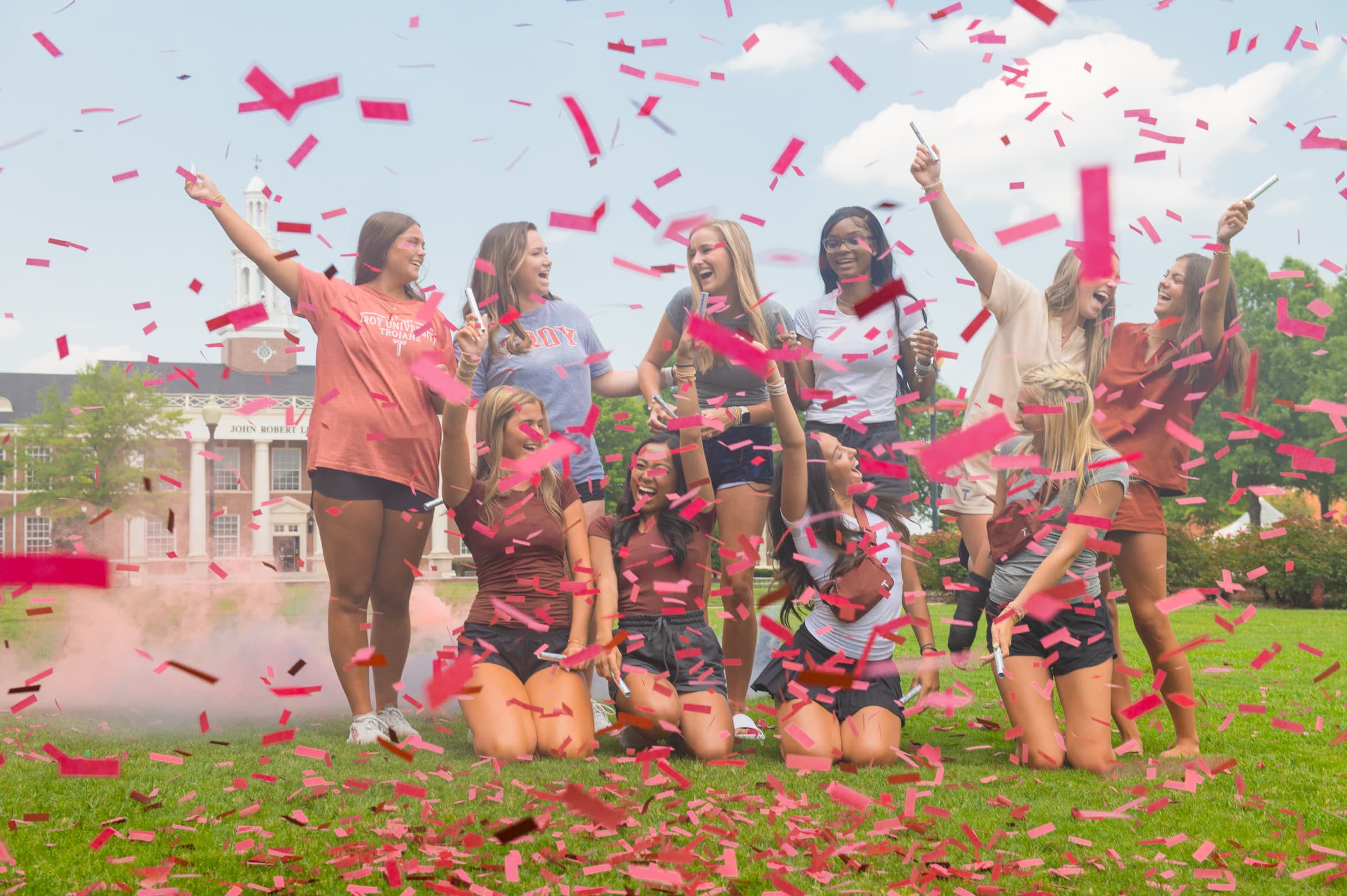 Students on the quad celebrating.