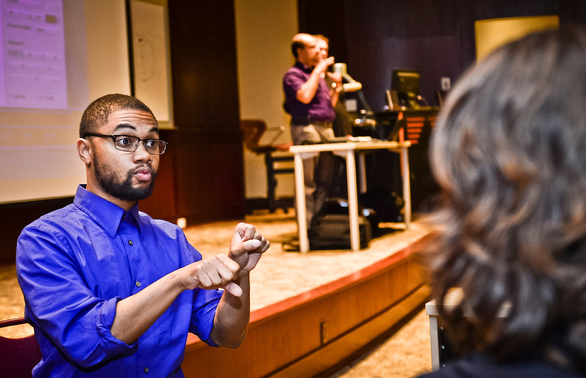 interpreter working an event