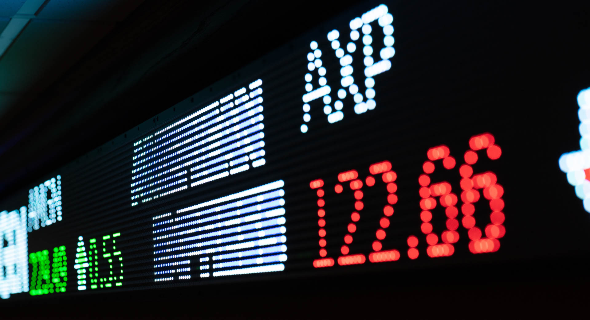 Stock ticker in John Lewis Hall.