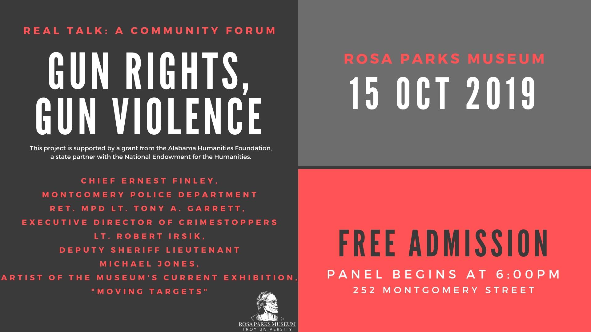 Real Talk Community Forum Gun Rights, Gun Violence. October 15, 2019 at 6:00PM