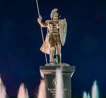 Troy University fountain at night