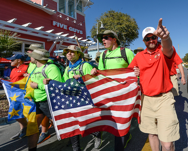 Fraternity brothers celebrating at pier park