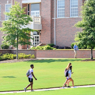 Students walking on the social quad. 