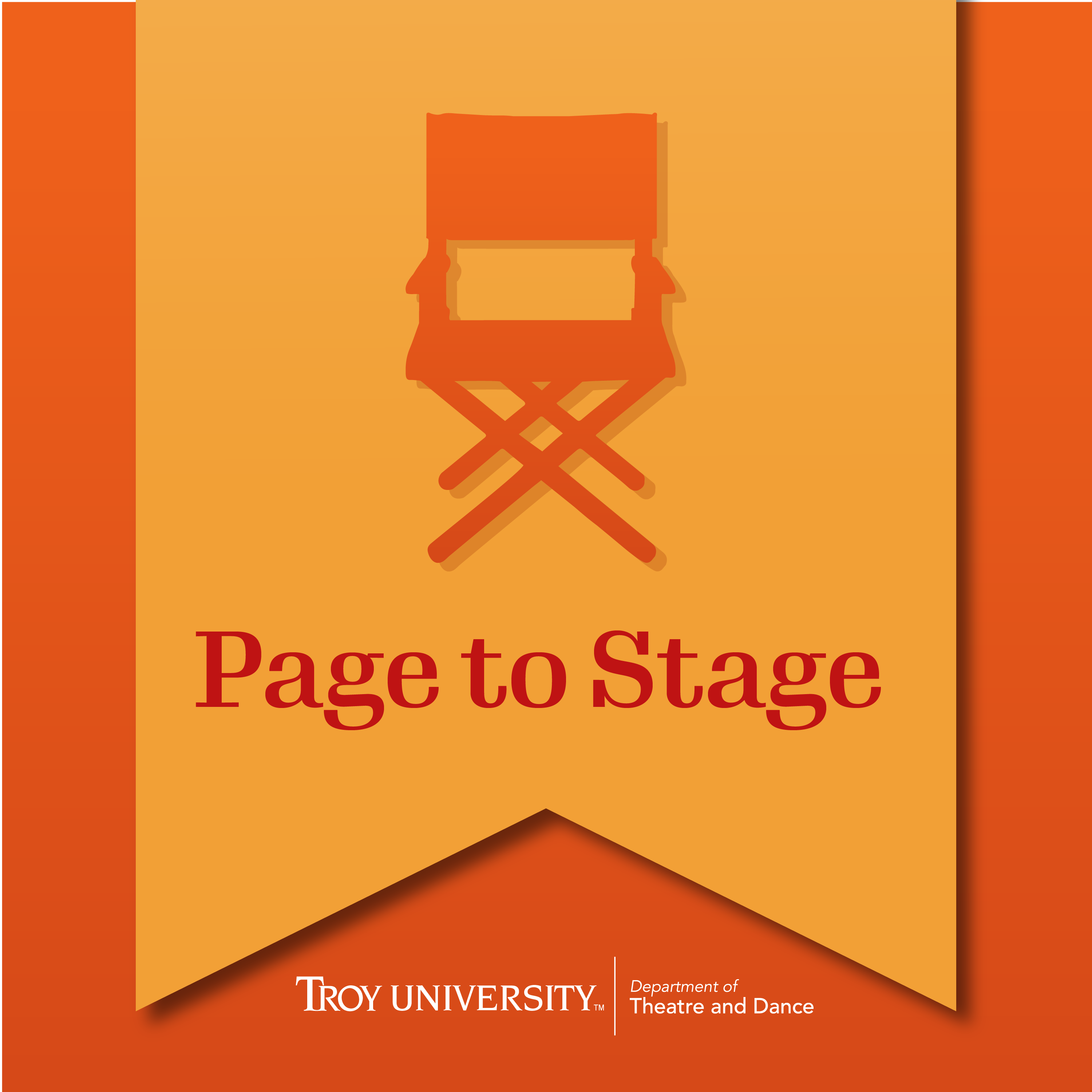 An orange and gold tile featuring a banner for Page to Stage