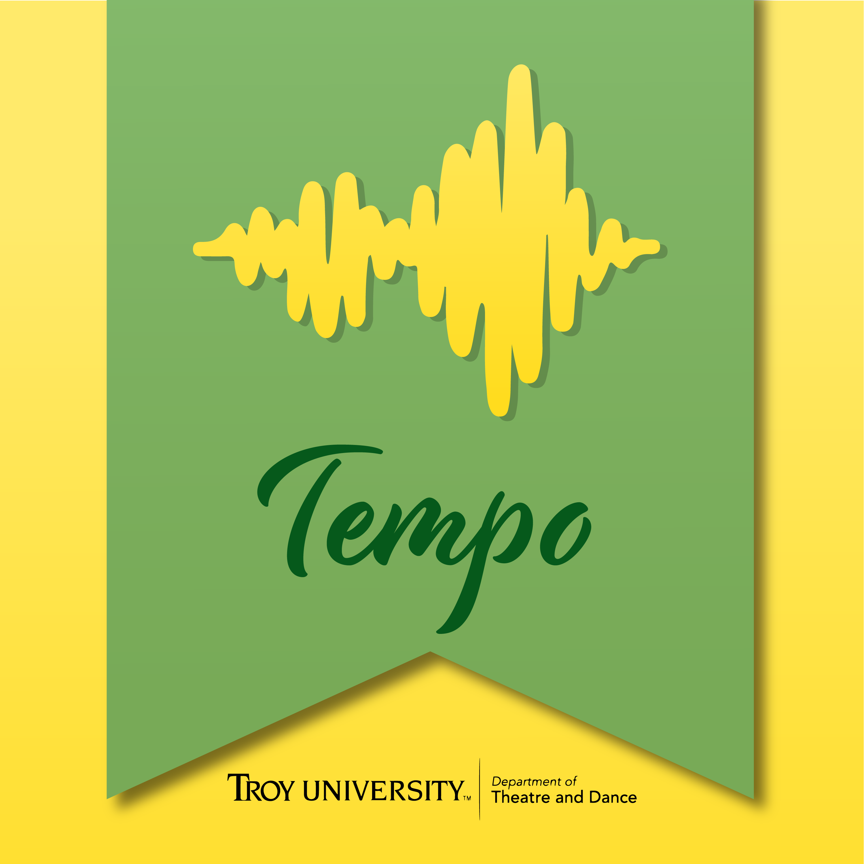 A gold and green tile featuring a banner for the Tempo production