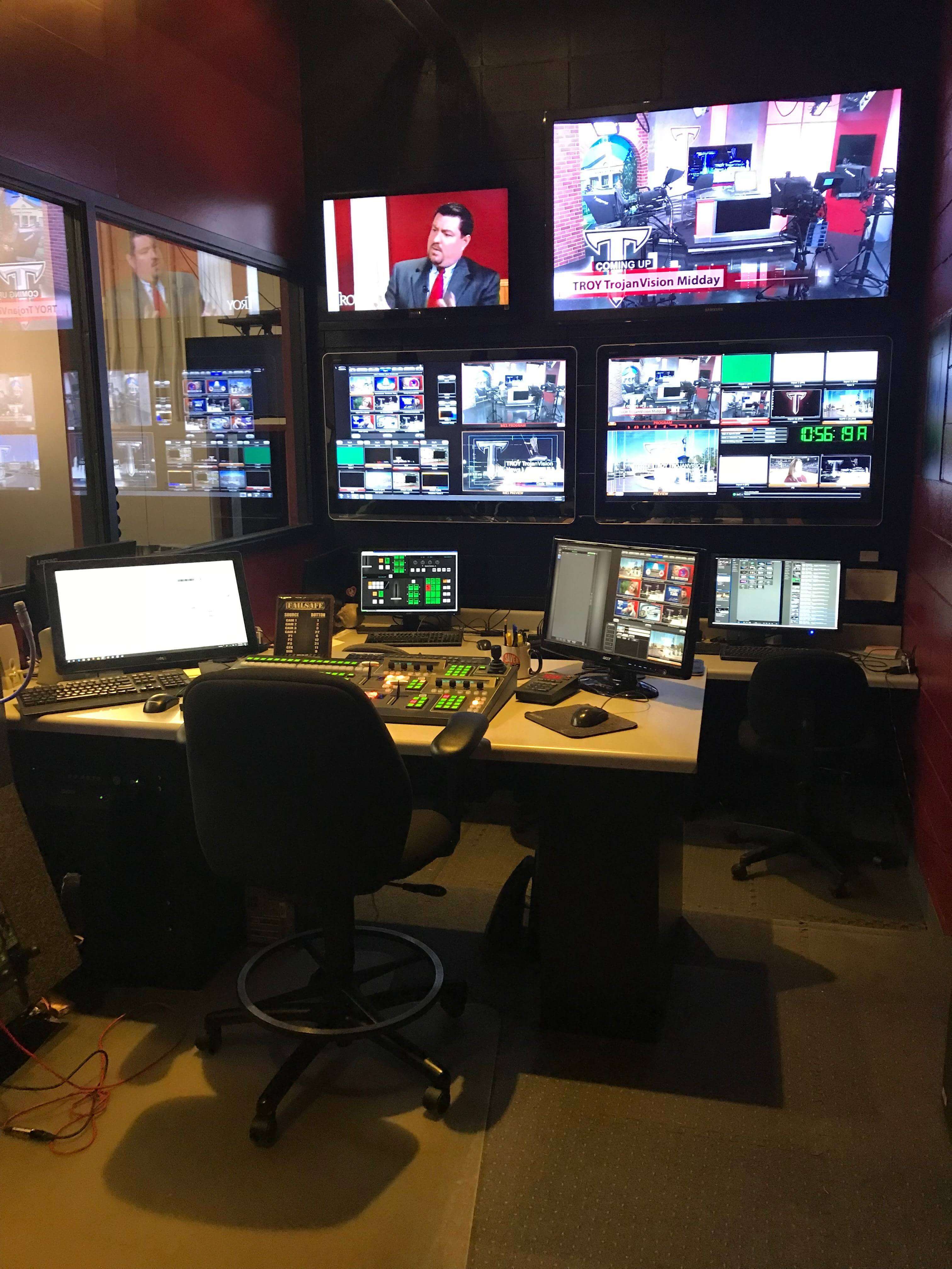  inside of Troy trojanvision production control booth